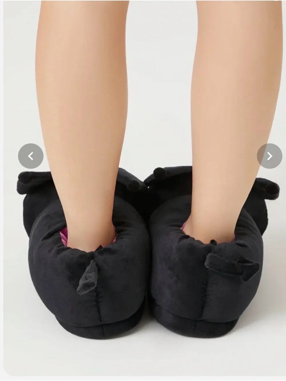 Sanrio Kuromi Black and Pink Plush Kids Slippers